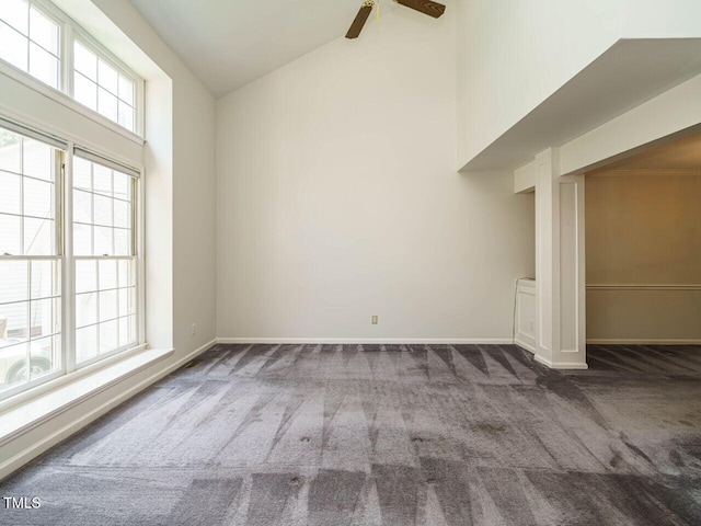 108 S Drawbridge Ln, Cary, NC 27513 - carpeted spare room featuring a ceiling fan and high vaulted ceiling