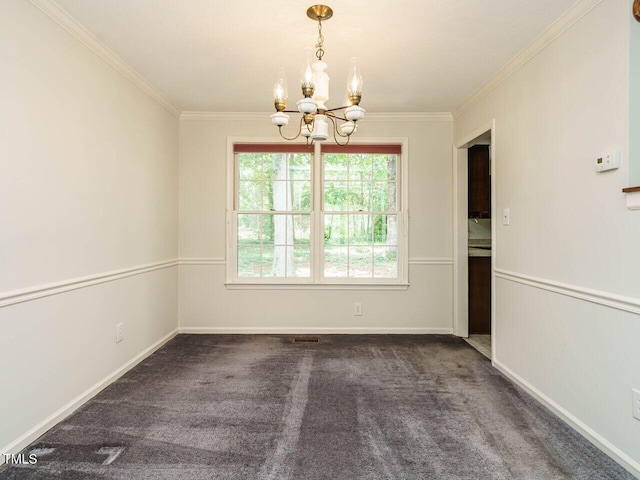 108 S Drawbridge Ln, Cary, NC 27513 - unfurnished dining area featuring a chandelier, crown molding, and carpet flooring