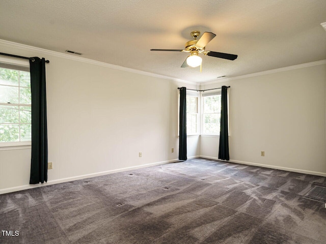 108 S Drawbridge Ln, Cary, NC 27513 - spare room featuring a ceiling fan, carpet floors, and crown molding