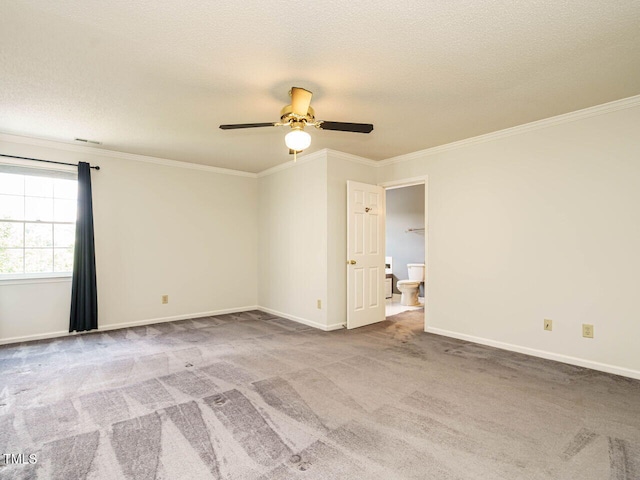 108 S Drawbridge Ln, Cary, NC 27513 - empty room featuring ornamental molding, carpet floors, a ceiling fan, and a textured ceiling