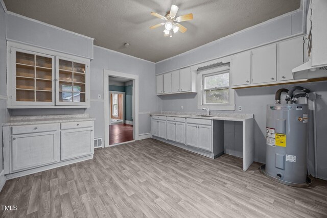 421 E Morehead St, Burlington, NC 27215 - kitchen featuring electric water heater, a sink, ornamental molding, light countertops, and ceiling fan