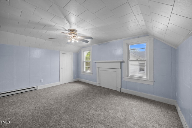 421 E Morehead St, Burlington, NC 27215 - bonus room with lofted ceiling, a ceiling fan, carpet floors, baseboard heating, and baseboards