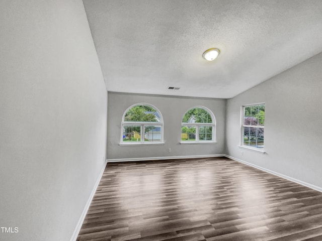 1216 Briarwood Dr, Mebane, NC 27302 - unfurnished room with healthy amount of natural light, baseboards, dark wood-type flooring, a textured ceiling, and vaulted ceiling