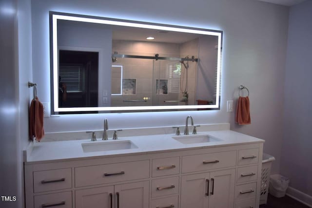 515 Wildwood Dr, Durham, NC 27712 - full bath with double vanity and a stall shower