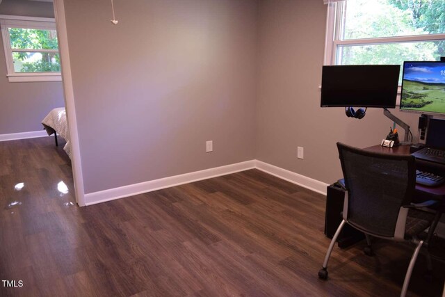 515 Wildwood Dr, Durham, NC 27712 - office area with baseboards and wood finished floors