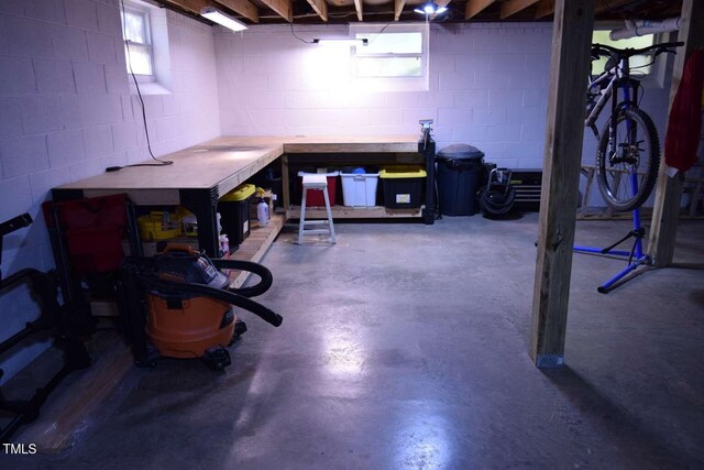 515 Wildwood Dr, Durham, NC 27712 - basement with a workshop area, healthy amount of natural light, and concrete block wall