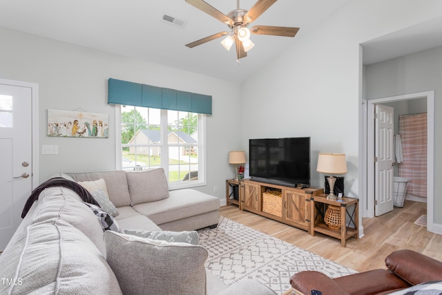 101 Hazy Ln, Thomasville, NC 27360 - living room featuring light wood finished floors, a ceiling fan, and high vaulted ceiling