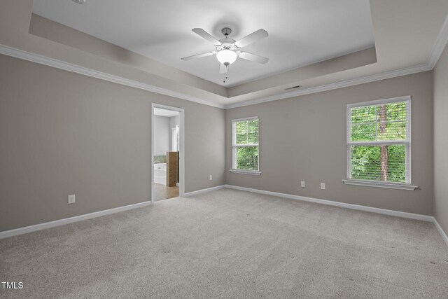 238 Langford Valley Way, Cary, NC 27513 - carpeted empty room with a raised ceiling, healthy amount of natural light, a ceiling fan, baseboards, and crown molding