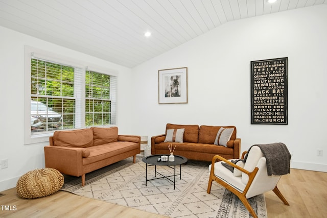 117 Bertie Dr, Raleigh, NC 27610 - living room featuring vaulted ceiling, light wood finished floors, recessed lighting, baseboards, and wood ceiling