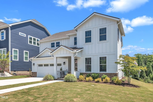 109 Crested Coral Dr, Holly Springs, NC 27540 - view of front facade featuring board and batten siding, concrete driveway, a front yard, and an attached garage