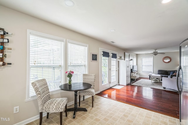 6 Newgate Ct, Durham, NC 27713 - dining space with baseboards, ceiling fan, recessed lighting, and light wood-style floors