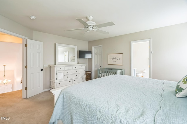 6 Newgate Ct, Durham, NC 27713 - bedroom featuring carpet floors, ensuite bathroom, ceiling fan, and baseboards