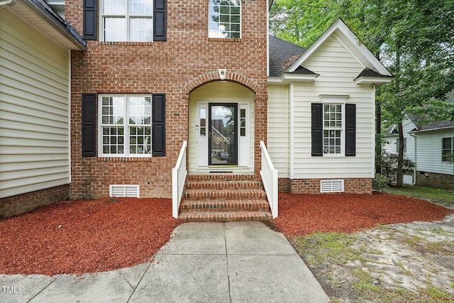3020 Woods Walk Way, Rocky Mount, NC 27804 - property entrance with crawl space and a shingled roof