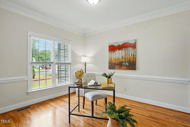 3020 Woods Walk Way, Rocky Mount, NC 27804 - office area with crown molding, baseboards, and wood finished floors