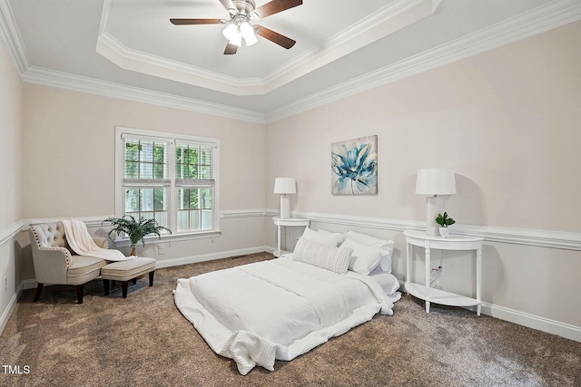 3020 Woods Walk Way, Rocky Mount, NC 27804 - carpeted bedroom with a tray ceiling, ornamental molding, a ceiling fan, and baseboards