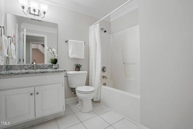 3020 Woods Walk Way, Rocky Mount, NC 27804 - full bath featuring toilet, vanity, shower / bath combination with curtain, ornamental molding, and tile patterned floors