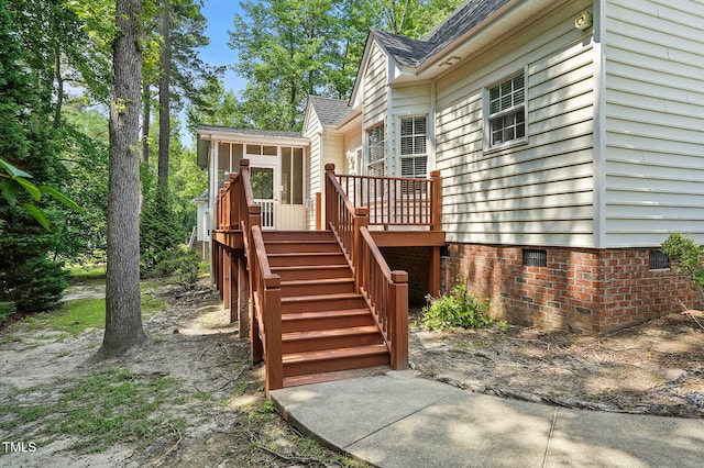 3020 Woods Walk Way, Rocky Mount, NC 27804 - doorway to property featuring a deck, crawl space, and a shingled roof