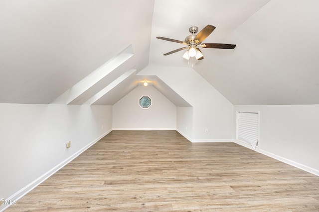 3306 Woodland Park Rd, Durham, NC 27703 - bonus room featuring ceiling fan, lofted ceiling, light wood-type flooring, and baseboards