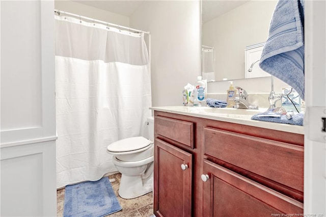 3453 Thrower Rd, Hope Mills, NC 28348 - bathroom featuring toilet, vanity, and a shower with shower curtain