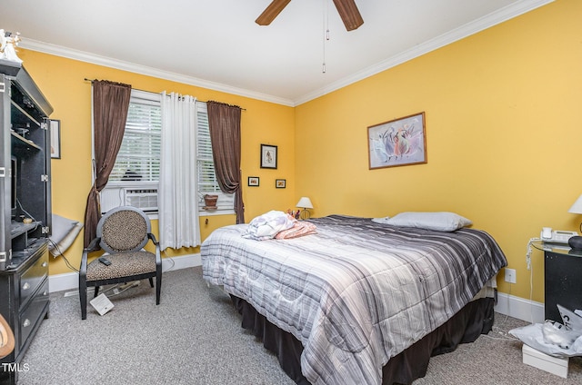 3304 Black Stallion Ct, Zebulon, NC 27597 - bedroom with crown molding, carpet flooring, cooling unit, and ceiling fan
