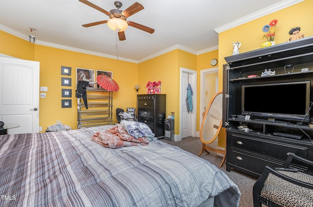 3304 Black Stallion Ct, Zebulon, NC 27597 - carpeted bedroom featuring crown molding and ceiling fan