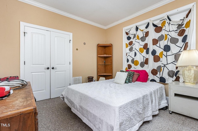 3304 Black Stallion Ct, Zebulon, NC 27597 - carpeted bedroom with ornamental molding and a closet