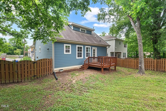 415 Dupree St, Durham, NC 27707 - rear view of house with a deck, a shingled roof, and a gate