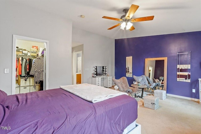 300 Gilman Ln Unit 101, Raleigh, NC 27610 - carpeted bedroom with ceiling fan, baseboards, vaulted ceiling, and a spacious closet