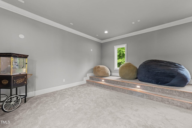 2220 Inwood Landing Ct, Raleigh, NC 27603 - living area featuring ornamental molding, baseboards, carpet floors, and recessed lighting
