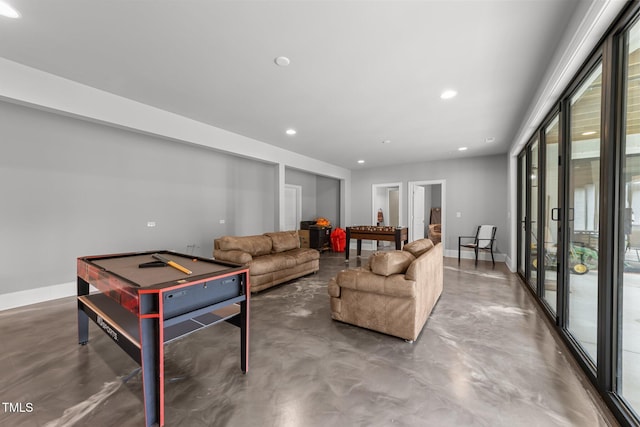 2220 Inwood Landing Ct, Raleigh, NC 27603 - living area with french doors, finished concrete floors, baseboards, recessed lighting, and pool table