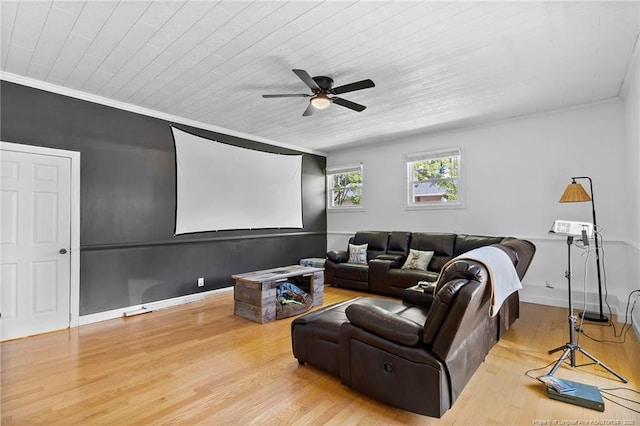 1926 Martindale Dr, Fayetteville, NC 28304 - home theater room featuring ceiling fan, wood finished floors, ornamental molding, and wood ceiling