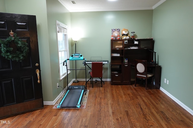 114 Calebra Way, Cary, NC 27519 - office with crown molding, wood finished floors, and baseboards