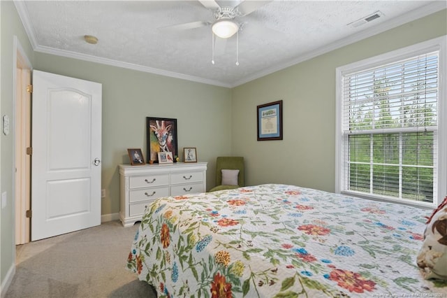 5387 Clubhouse Ln, Hope Mills, NC 28348 - bedroom with light colored carpet, ornamental molding, a ceiling fan, and baseboards