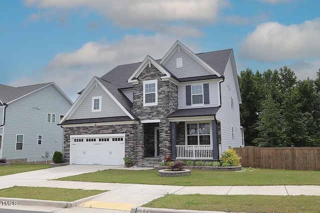 4416 Walker Hallow St, Raleigh, NC 27616 - craftsman house featuring stone siding, driveway, and covered porch