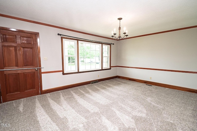 205 N Augusta Ave, Benson, NC 27504 - carpeted empty room featuring a chandelier, baseboards, and crown molding