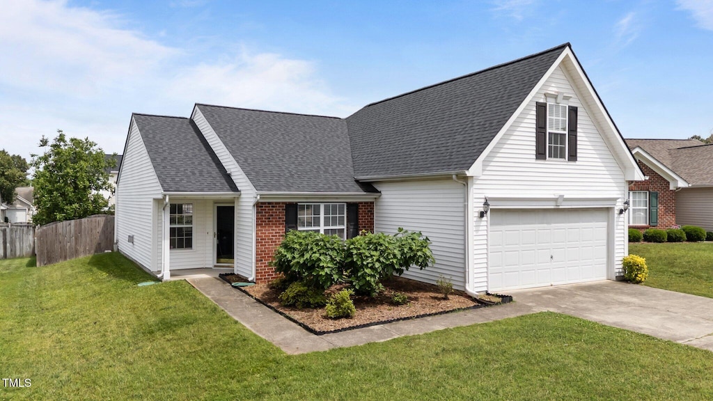 4408 Jordan Oaks Way, Raleigh, NC 27604 - traditional-style house featuring driveway, a garage, a shingled roof, and brick siding