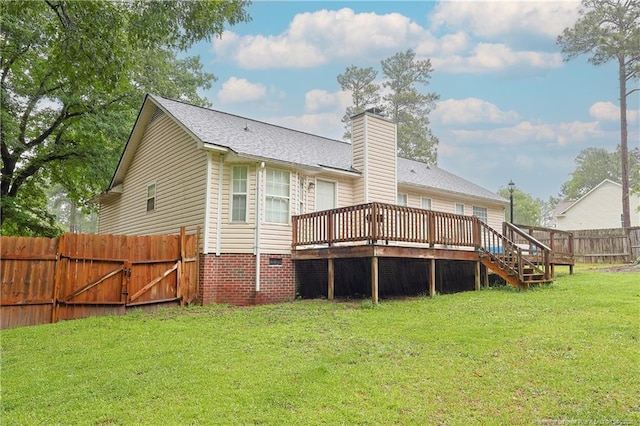 119 Proclamation Dr, Raeford, NC 28376 - back of house featuring a deck, a chimney, stairs, and a gate