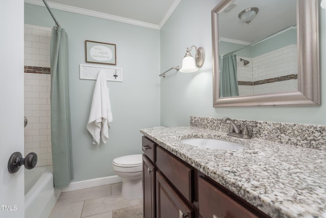 1822 Routh Rd, Burlington, NC 27217 - full bathroom featuring vanity, crown molding, toilet, baseboards, and shower / tub combo