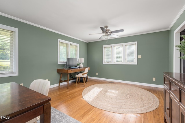 1822 Routh Rd, Burlington, NC 27217 - office area featuring healthy amount of natural light, light wood-type flooring, ornamental molding, and a ceiling fan