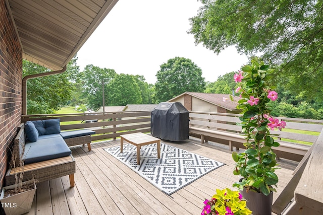 1822 Routh Rd, Burlington, NC 27217 - wooden deck featuring area for grilling and view of wooded area