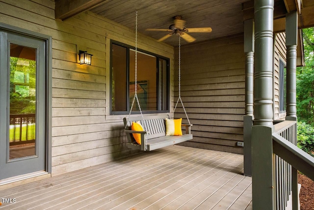 8821 Oconee Ct, Chapel Hill, NC 27516 - wooden porch with ceiling fan