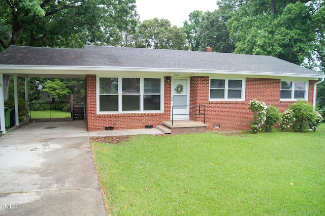 2626 Crestline Ave, Raleigh, NC 27603 - view of front of property featuring crawl space, a front yard, driveway, and roof with shingles