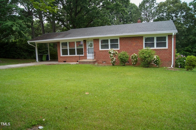 2626 Crestline Ave, Raleigh, NC 27603 - ranch-style house featuring concrete driveway, a front yard, a shingled roof, and a carport