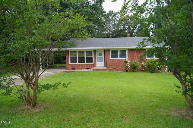 2626 Crestline Ave, Raleigh, NC 27603 - ranch-style house with crawl space, a front yard, roof with shingles, and brick siding