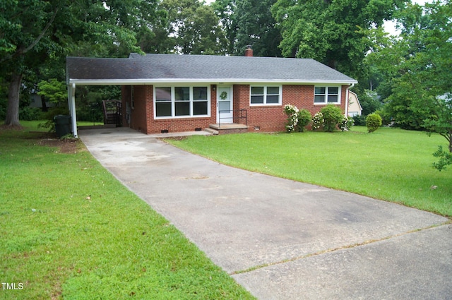 2626 Crestline Ave, Raleigh, NC 27603 - ranch-style home with driveway, brick siding, a shingled roof, a front yard, and crawl space