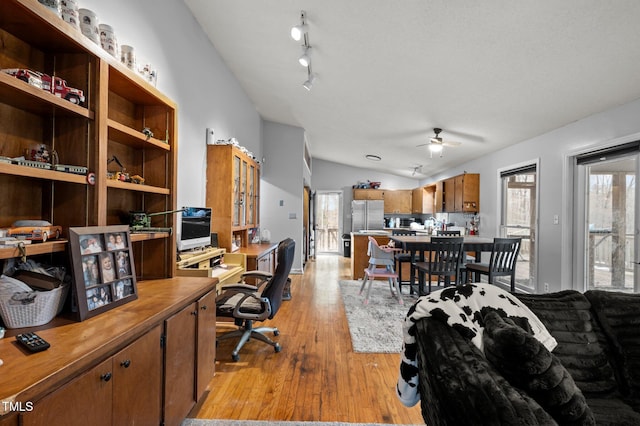 501 Enon Rd, Oxford, NC 27565 - home office featuring lofted ceiling, ceiling fan, light wood finished floors, and plenty of natural light