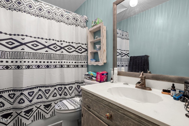 501 Enon Rd, Oxford, NC 27565 - bathroom with toilet, vanity, and a shower with shower curtain