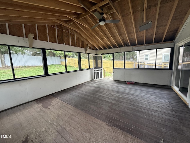 3825 Old Coach Rd, Raleigh, NC 27616 - unfurnished sunroom featuring ceiling fan and lofted ceiling