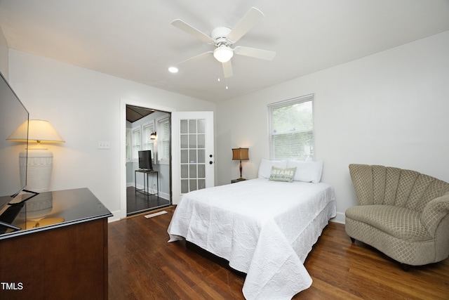 106 E Club Blvd, Durham, NC 27704 - bedroom with dark wood-style flooring, baseboards, recessed lighting, and a ceiling fan