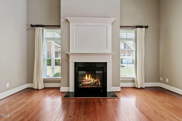 3628 Eagle Farm Dr N, Wilson, NC 27896 - detailed view of wood finished floors, a glass covered fireplace, and baseboards